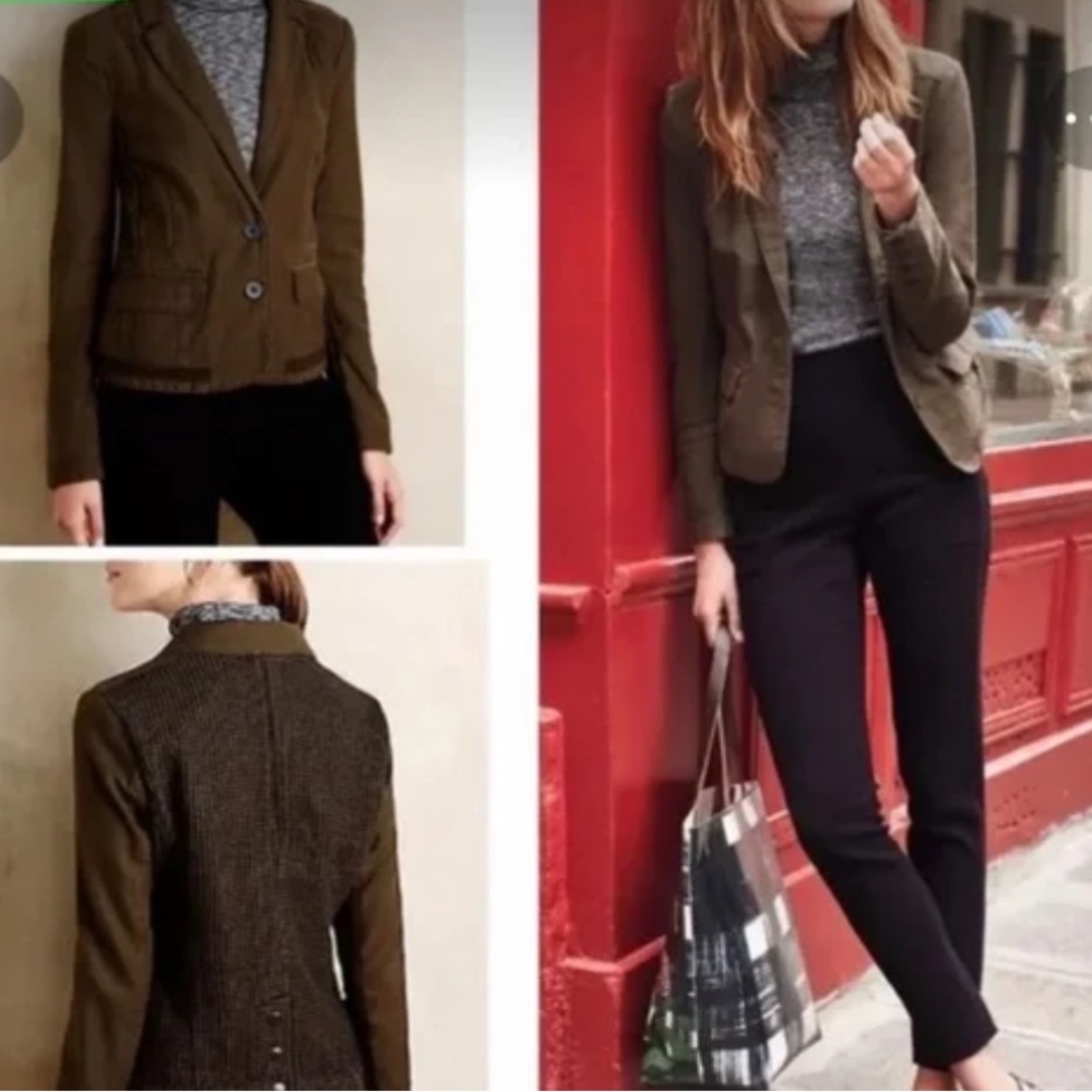 Anthropologie | Hei Hei Army Green Mixed Media jacket blazer Women’s, 14P - Picture 11 of 11